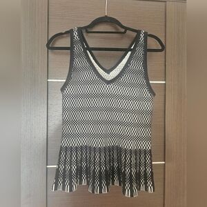 WHBM Black & White Geometric Mesh Peplum Top, Size S